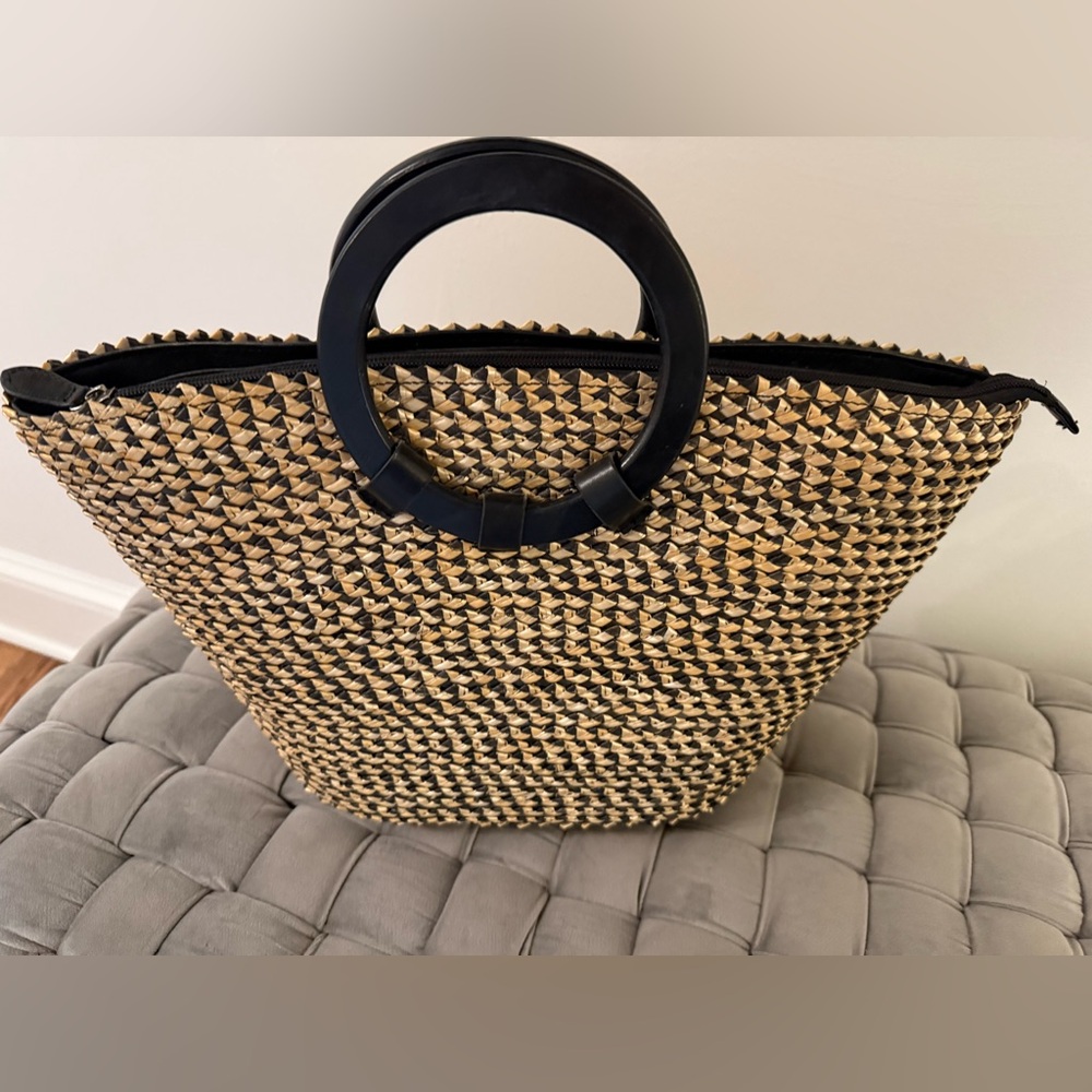 Stylish Black and Tan Woven Handbag